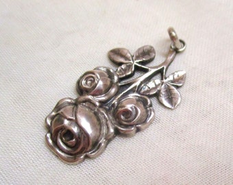 Romantic antique Art Nouveau silver pendant rose handmade 800 hallmarked rose pendant silver pendant 3 x 1.8 cm