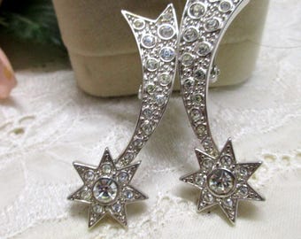 Ekstrawaganckie klipsy do uszu z cyrkoniami w kształcie gwiazdek, kaboszon Y2K, rodowane srebro, kometa w kolorze srebrnym, prezent w kształcie gwiazdek z cyrkonii