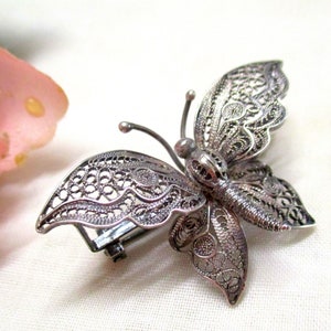 Antiker großer Jugendstil Schmetterling Filigran Brosche 800 Silberbrosche 925 4,5 x 2,8 cm Bild 1