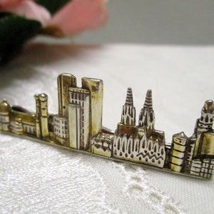 Tolle Krawattenklammer Krawattennadel Krawattenclip Silber 925 vergoldet Skyline Münschen Köln Frankfurt Berlin Vintage Bild 1