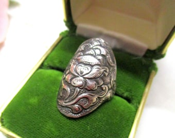 Very large, beautiful, rare silver ring Art Nouveau floral pattern rose 800 silver 18.5 mm 58