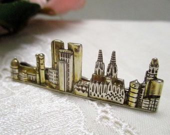 Great tie clip tie pin tie clip silver 925 gold plated Skyline Munich Cologne Frankfurt Berlin Vintage