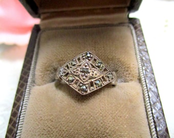 16.75 mm Art deco ring sterling silver with markasites size 53