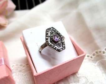16.75 mm Art deco ring sterling silver with markasites size 53