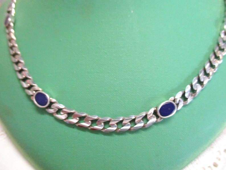 No 30 Solid Curb Chain with Lapis Lazuli Silver Chain 925 44.5 cm 5.5 mm Silver Necklace Women's Vintage Link Chain 80s Gift Italy image 2