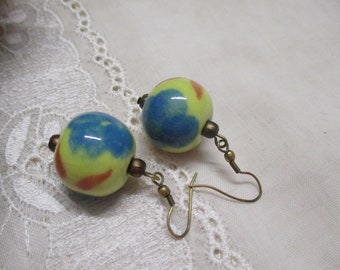 Earrings earrings yellow blue red ceramic ball