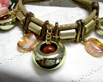 Vintage Statement Collier Boho gold beige braun Eyecatcher 46-52 cm