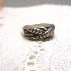 Antique solid Art Deco silver ring A 925 with marcasites 19.4 mm 61 band ring silver marcasite ring ladies ring image 6