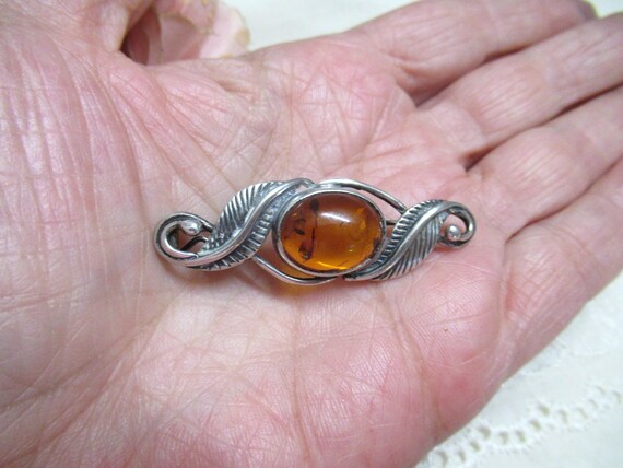 Antike Silberbrosche  Bernstein Bernsteinbrosche … - image 4