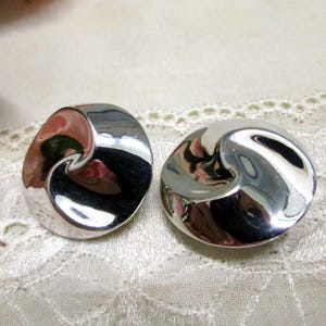 Large round ear clips Cabouchon rhodium-plated domed Boho Mint condition silver 2.5 cm clips silver-colored