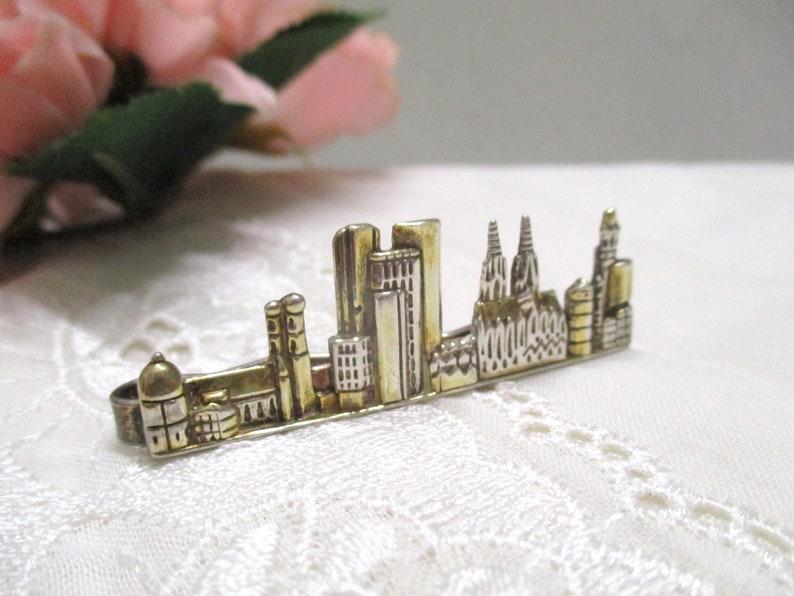 Great tie clip tie pin tie clip silver 925 gold plated Skyline Munich Cologne Frankfurt Berlin Vintage image 6