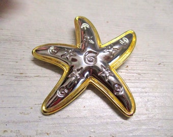 Vintage designer brooch starfish cabouchon gold plated