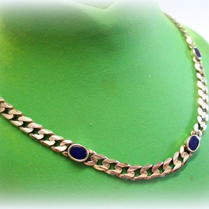 No 30 Solid Curb Chain with Lapis Lazuli Silver Chain 925 44.5 cm 5.5 mm Silver Necklace Women's Vintage Link Chain 80s Gift Italy image 1