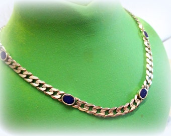 No 30 Solid Curb Chain with Lapis Lazuli Silver Chain 925 44.5 cm 5.5 mm Silver Necklace Women's Vintage Link Chain 80s Gift Italy