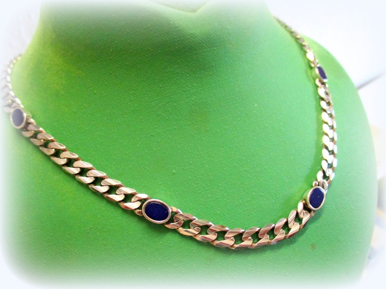 No 30 Solid Curb Chain with Lapis Lazuli Silver Chain 925 44.5 cm 5.5 mm Silver Necklace Women's Vintage Link Chain 80s Gift Italy image 1