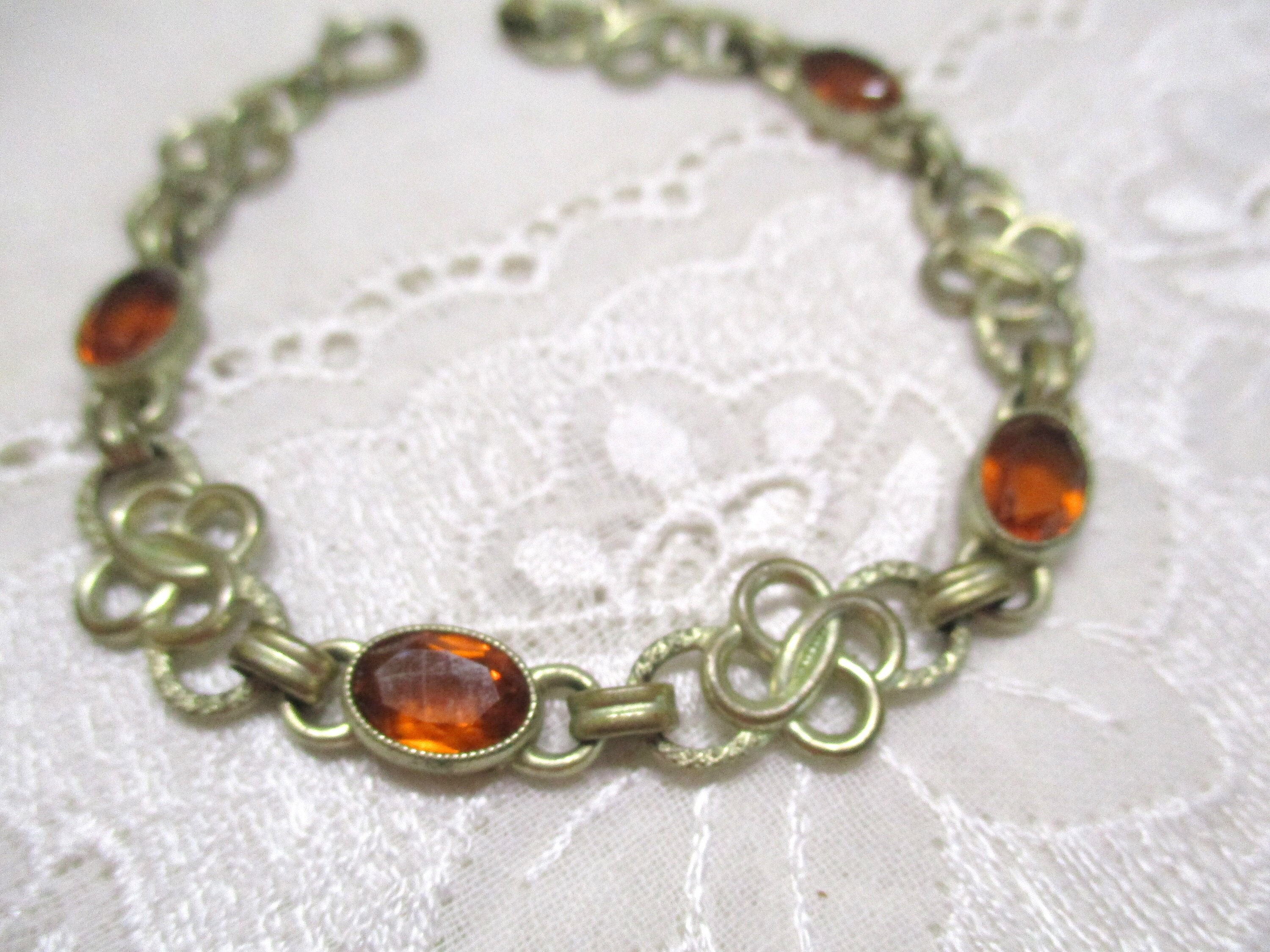 No 22 Gorgeous Art Deco Vintage Bracelet Orange Gold Link Bracelet