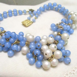Vintage lush statement necklace Boho cha cha blue white a real eye-catcher 37 cm 50s/60s