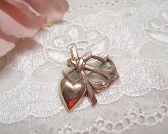 Antique Art Deco Art Nouveau brooch Faith Hope Love Tombak 2.6 x 2.4 cm anchor heart cross