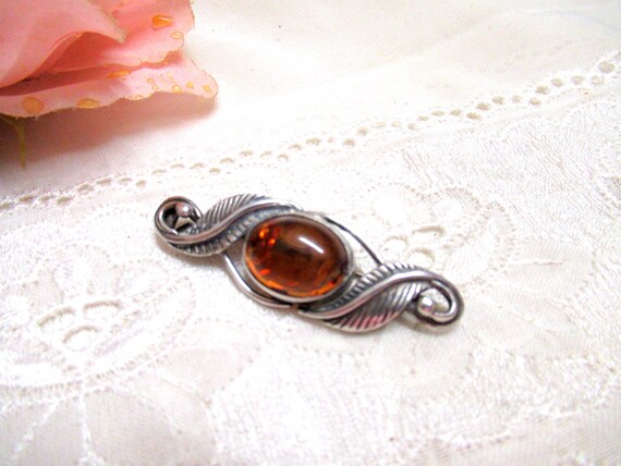 Antike Silberbrosche  Bernstein Bernsteinbrosche … - image 3