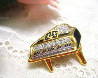 Magical designer brooch piano cabouchon rhinestone crystal gold plated