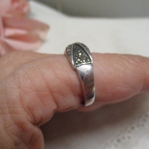 Antique solid Art Deco silver ring A 925 with marcasites 19.4 mm 61 band ring silver marcasite ring ladies ring image 5