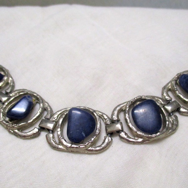 Iconic Brutalist Bracelet Sodalite Blue Stone Bracelet Modernist Brutalist Nordic 70s 20 cm