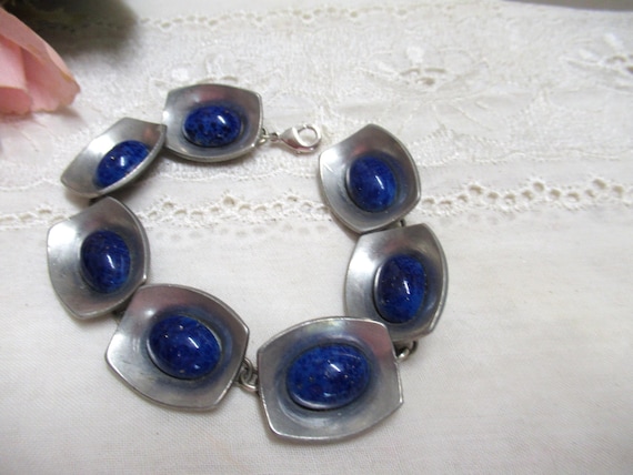 No. 54 Jorgen Jensen (denmark) Pewter Bracelet With Dark Blue