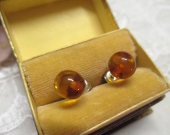 Sold!!!! Don't buy!!! Pretty little stud earrings amber round ball silver tested gift orange beads amber ball