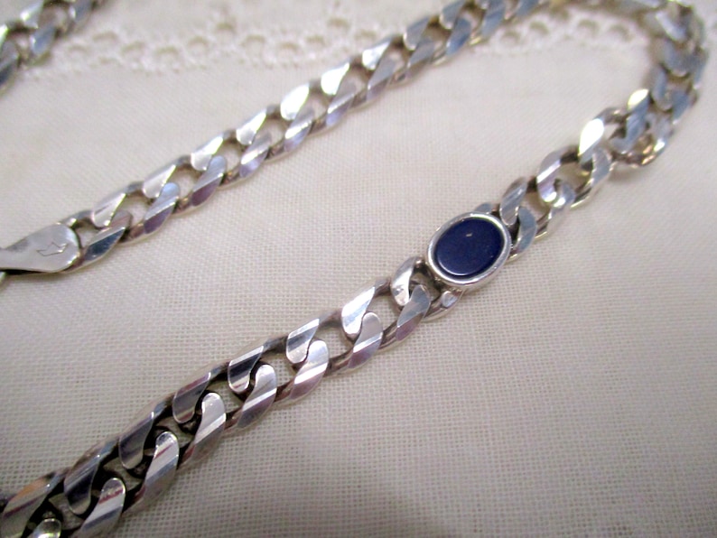 No 30 Solid Curb Chain with Lapis Lazuli Silver Chain 925 44.5 cm 5.5 mm Silver Necklace Women's Vintage Link Chain 80s Gift Italy image 4