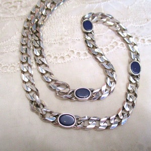 No 30 Solid Curb Chain with Lapis Lazuli Silver Chain 925 44.5 cm 5.5 mm Silver Necklace Women's Vintage Link Chain 80s Gift Italy image 5