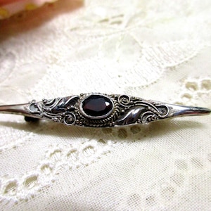 Art Nouveau silver brooch 925 with garnet 4.9 x 0.8 cm silver antique bar brooch decorated handmade