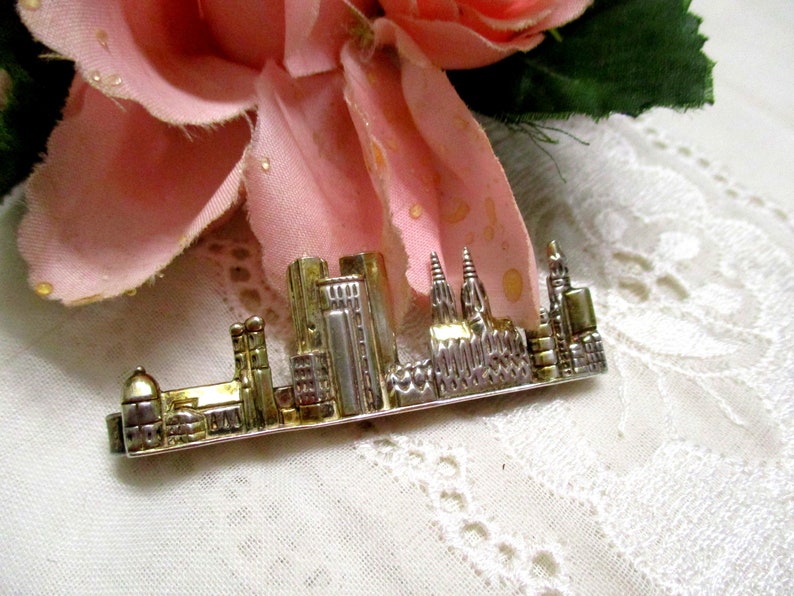 Great tie clip tie pin tie clip silver 925 gold plated Skyline Munich Cologne Frankfurt Berlin Vintage image 2