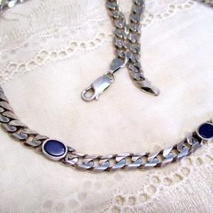 No 30 Solid Curb Chain with Lapis Lazuli Silver Chain 925 44.5 cm 5.5 mm Silver Necklace Women's Vintage Link Chain 80s Gift Italy image 3