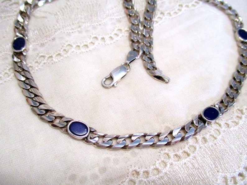 No 30 Solid Curb Chain with Lapis Lazuli Silver Chain 925 44.5 cm 5.5 mm Silver Necklace Women's Vintage Link Chain 80s Gift Italy image 3