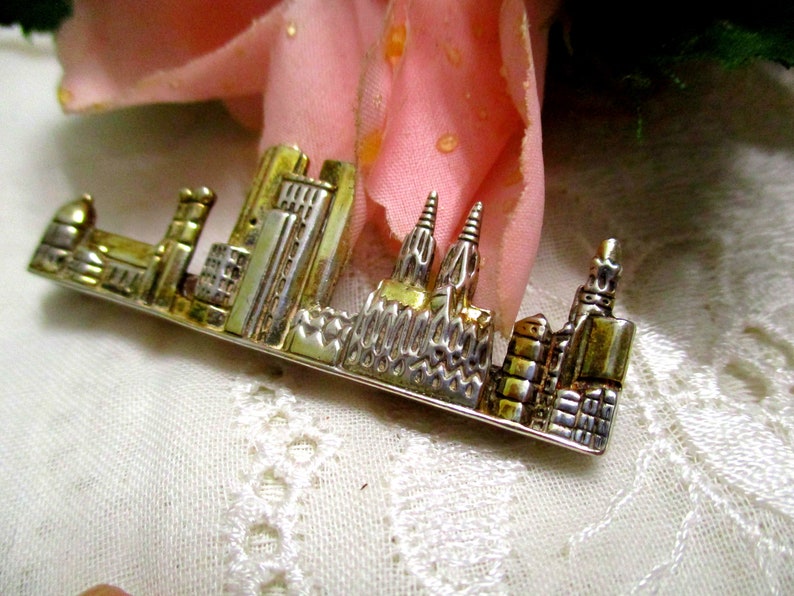 Great tie clip tie pin tie clip silver 925 gold plated Skyline Munich Cologne Frankfurt Berlin Vintage image 3