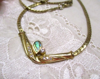 Noble curb chain link chain gold-plated abalone + rhinestone paua