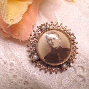 Antique Art Nouveau photo photo brooch pearls sepia round mourning brooch image 4