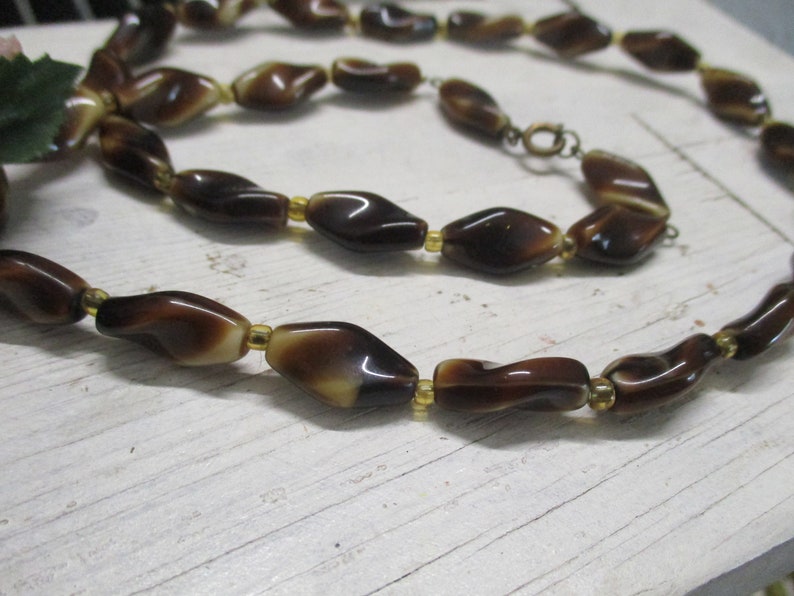 Vintage necklace bohemian glass art deco brown beige
