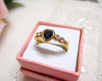 20.25 mm designer ring cabouchon blue heart little heart hard gold plated crystals size. 64 as new