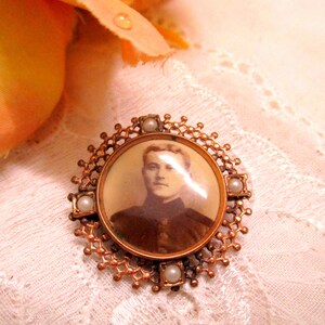 Antique Art Nouveau photo photo brooch pearls sepia round mourning brooch image 2