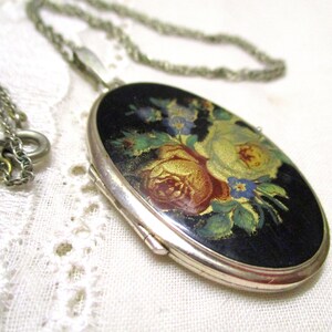 No 27 Antique vintage medallion Kordes & Lichtenfels pendant roses photo 925 silver with necklace alpaca image 3