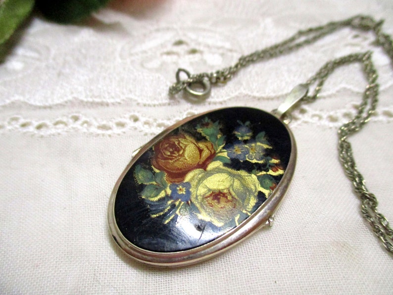 No 27 Antique vintage medallion Kordes & Lichtenfels pendant roses photo 925 silver with necklace alpaca image 2