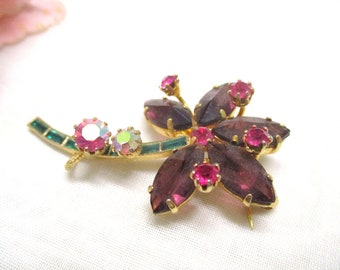 Magical vintage rhinestone brooch in the shape of a flower branch