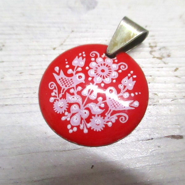 Magical Little Handpainted Enamel Pendant Red White Italian