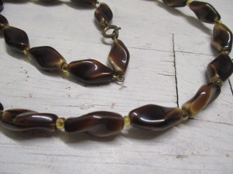 Vintage necklace bohemian glass art deco brown beige