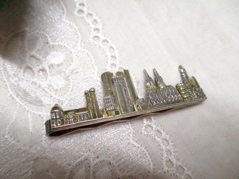 Great tie clip tie pin tie clip silver 925 gold plated Skyline Munich Cologne Frankfurt Berlin Vintage image 4