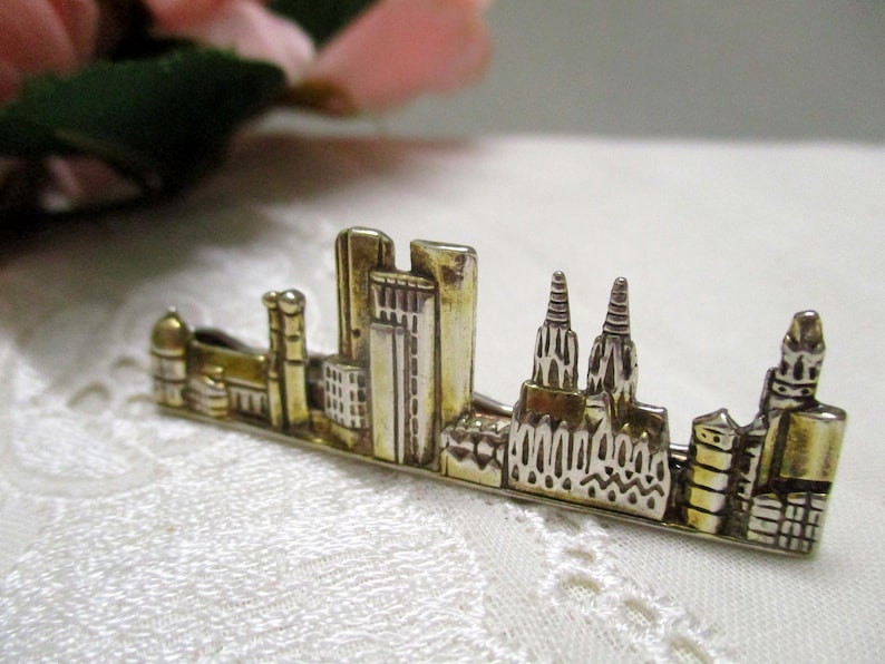 Great tie clip tie pin tie clip silver 925 gold plated Skyline Munich Cologne Frankfurt Berlin Vintage image 1