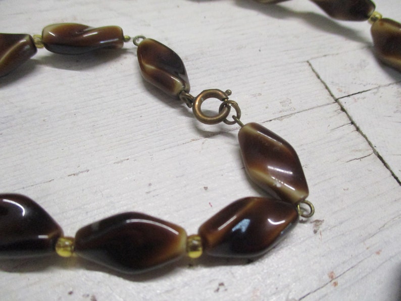Vintage necklace bohemian glass art deco brown beige