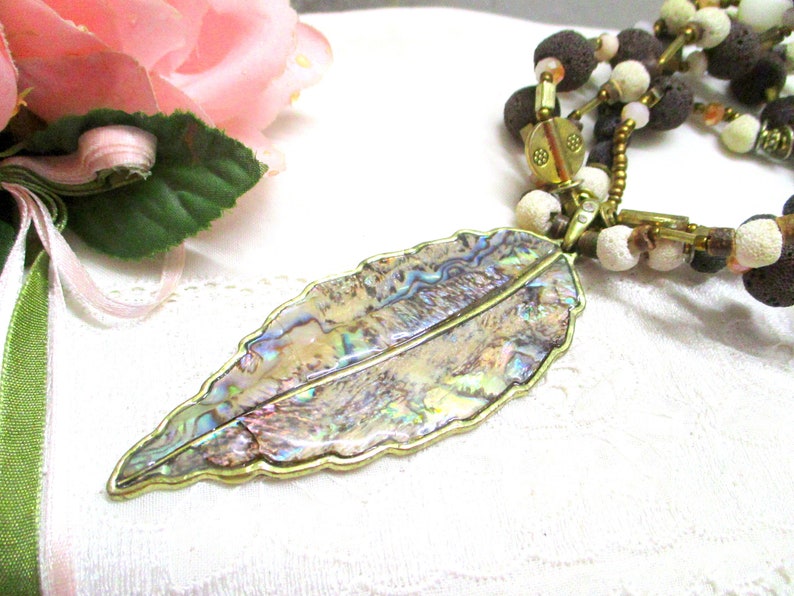 Vintage Statement Necklace Boho faux abalone a real eye-catcher 42 45 cm image 2