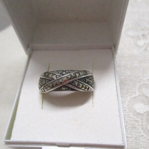 Antique solid Art Deco silver ring A 925 with marcasites 19.4 mm 61 band ring silver marcasite ring ladies ring image 3